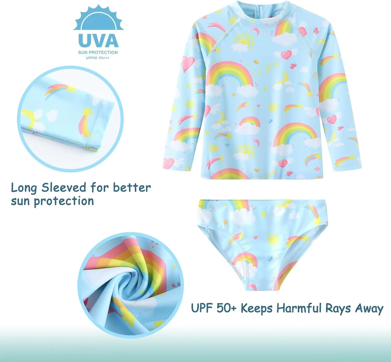 Baby Girls Rash Guard Set for Girls Long Sleeve Swimsuits with Bikini Bottom UPF 50  Two Piece Bathing Suits Swim Set