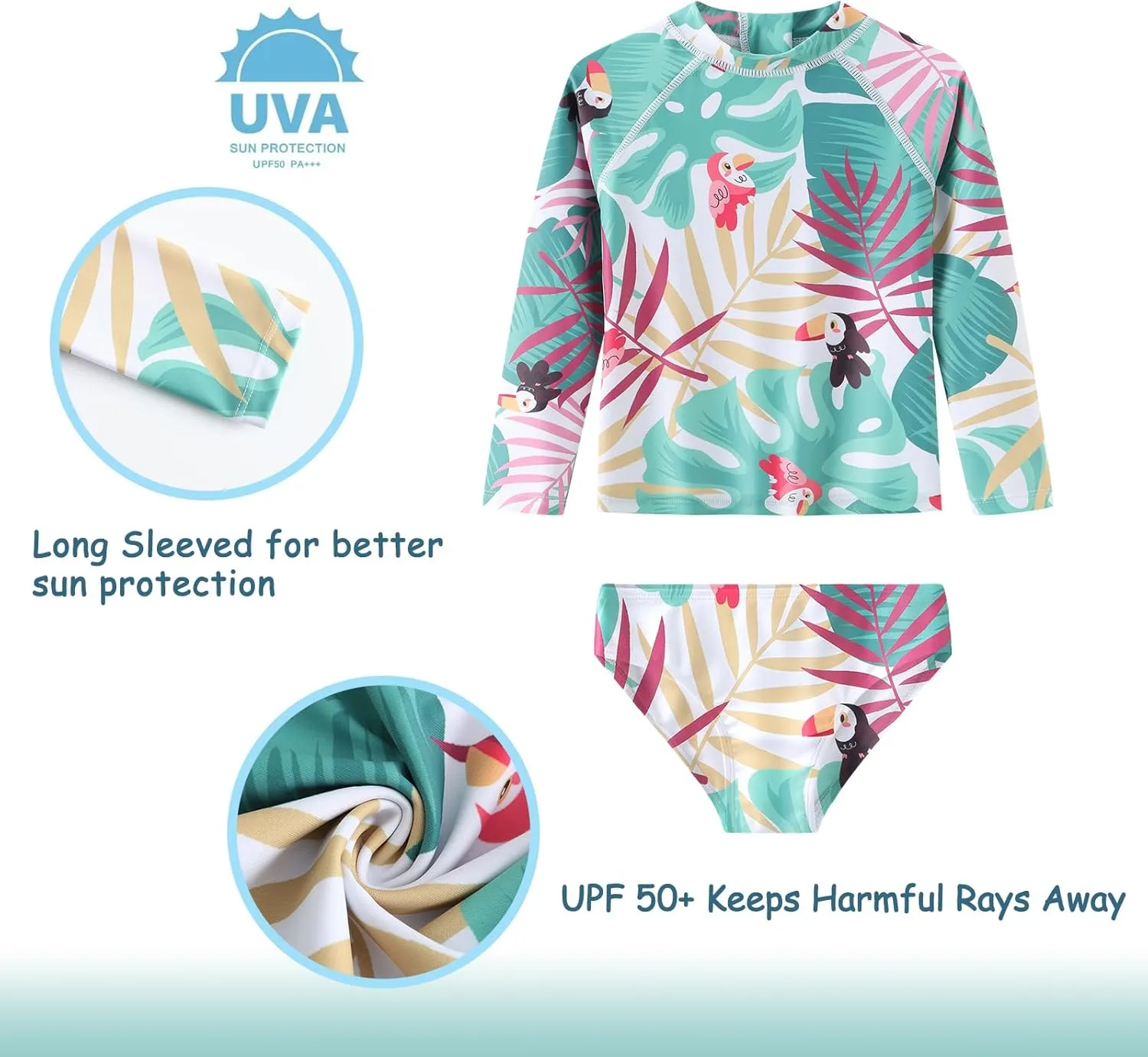 Baby Girls Rash Guard Set for Girls Long Sleeve Swimsuits with Bikini Bottom UPF 50  Two Piece Bathing Suits Swim Set