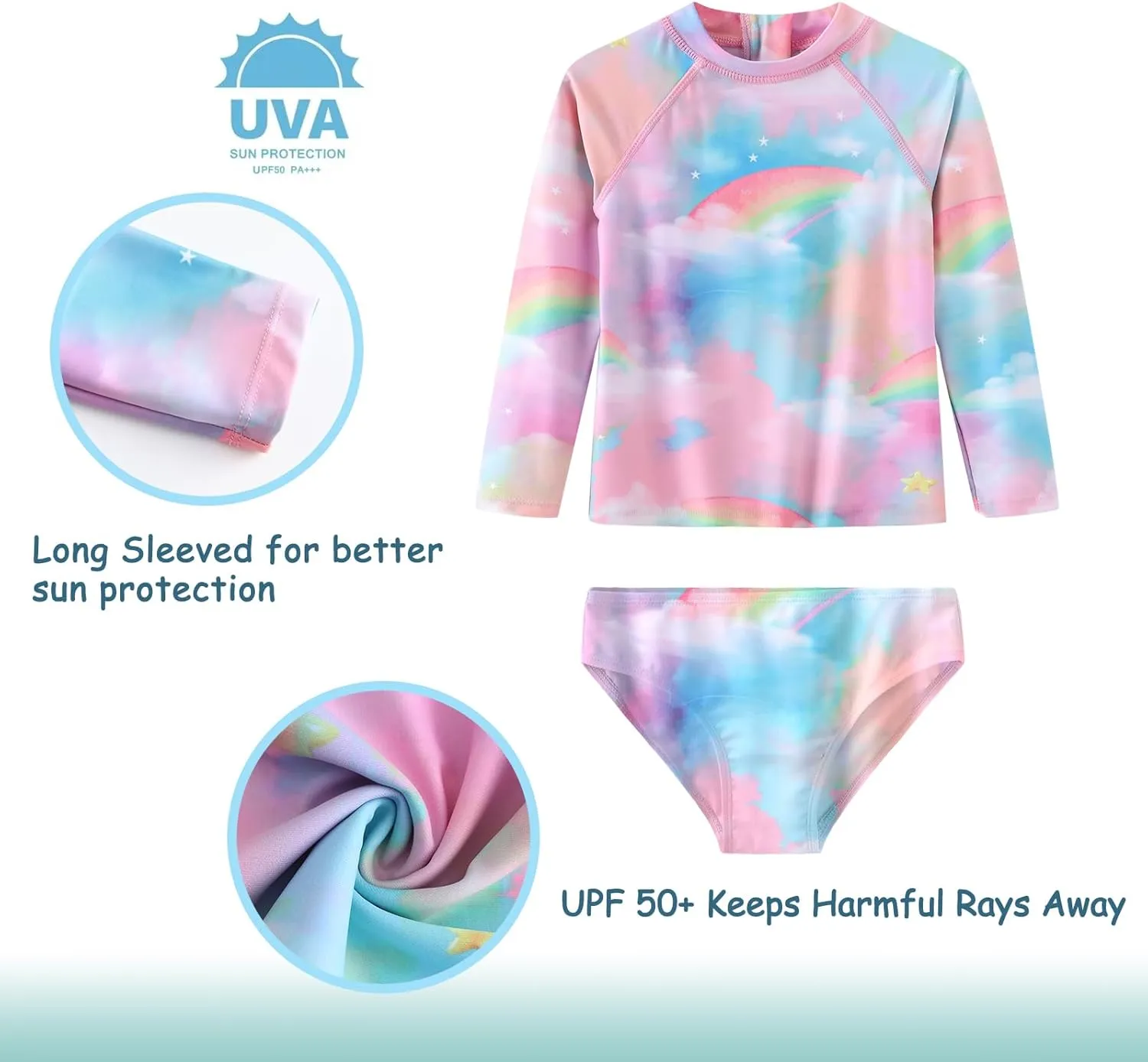 Baby Girls Rash Guard Set for Girls Long Sleeve Swimsuits with Bikini Bottom UPF 50  Two Piece Bathing Suits Swim Set