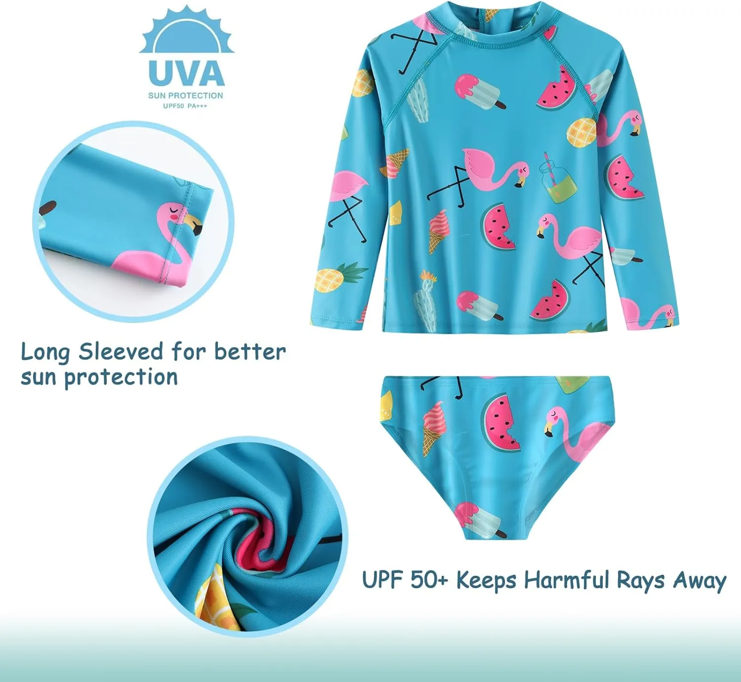 Baby Girls Rash Guard Set for Girls Long Sleeve Swimsuits with Bikini Bottom UPF 50  Two Piece Bathing Suits Swim Set