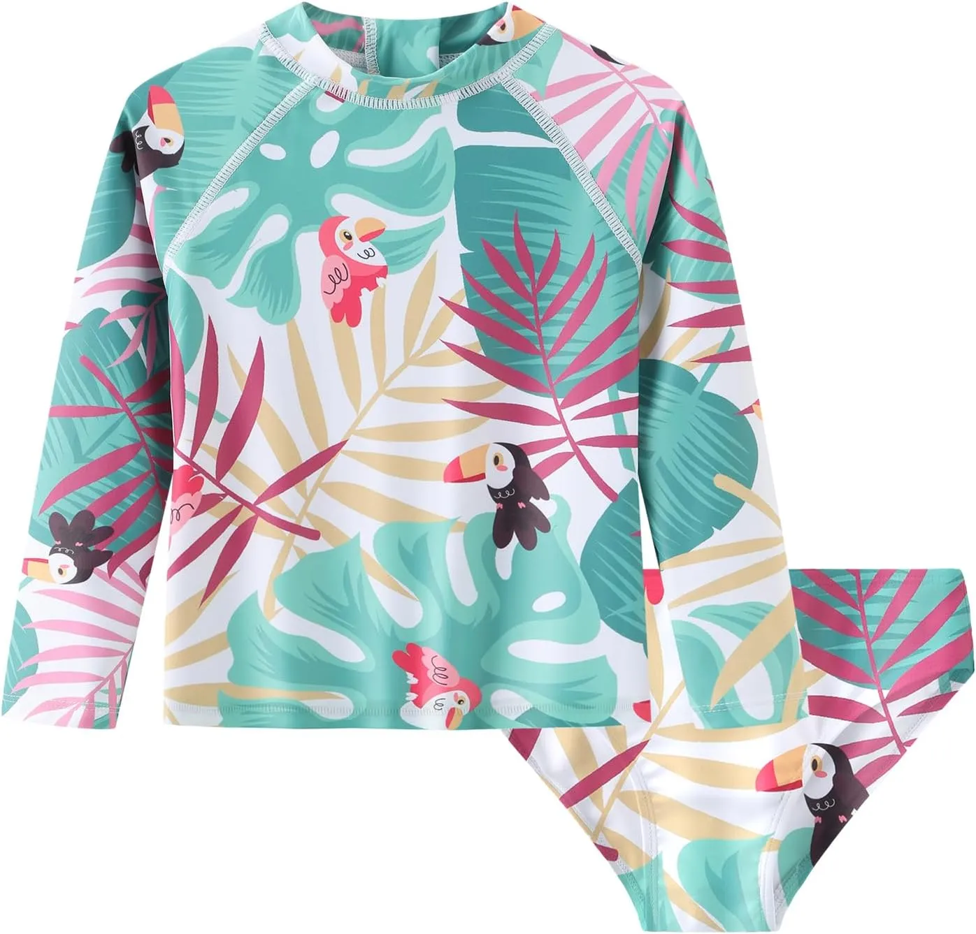 Baby Girls Rash Guard Set for Girls Long Sleeve Swimsuits with Bikini Bottom UPF 50  Two Piece Bathing Suits Swim Set