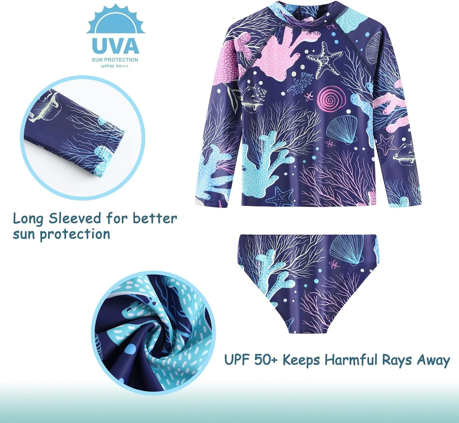 Baby Girls Rash Guard Set for Girls Long Sleeve Swimsuits with Bikini Bottom UPF 50  Two Piece Bathing Suits Swim Set