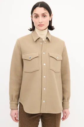 Beige Wool Snap Button Up Shirt