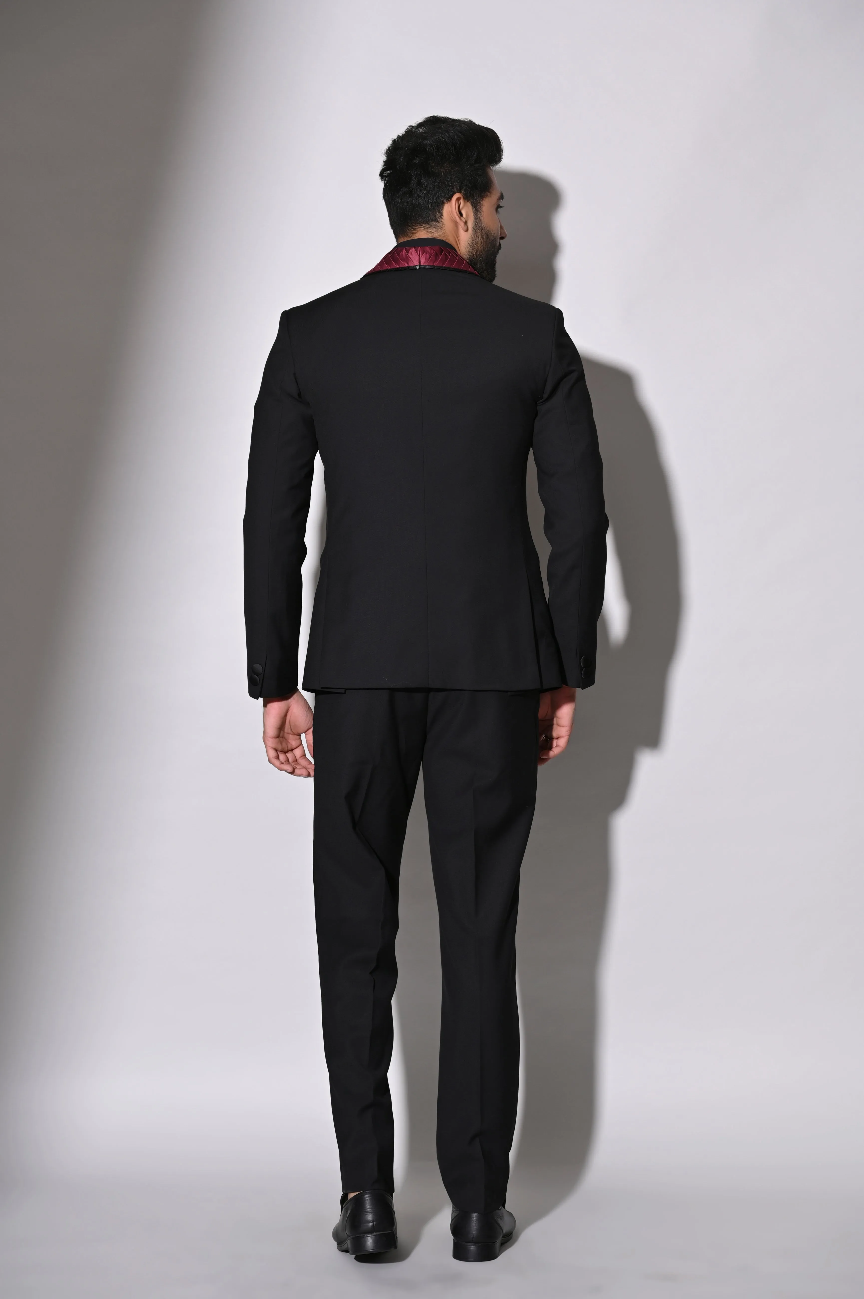 Black Slim Fit Tuxedo Suit with Pant in Italian