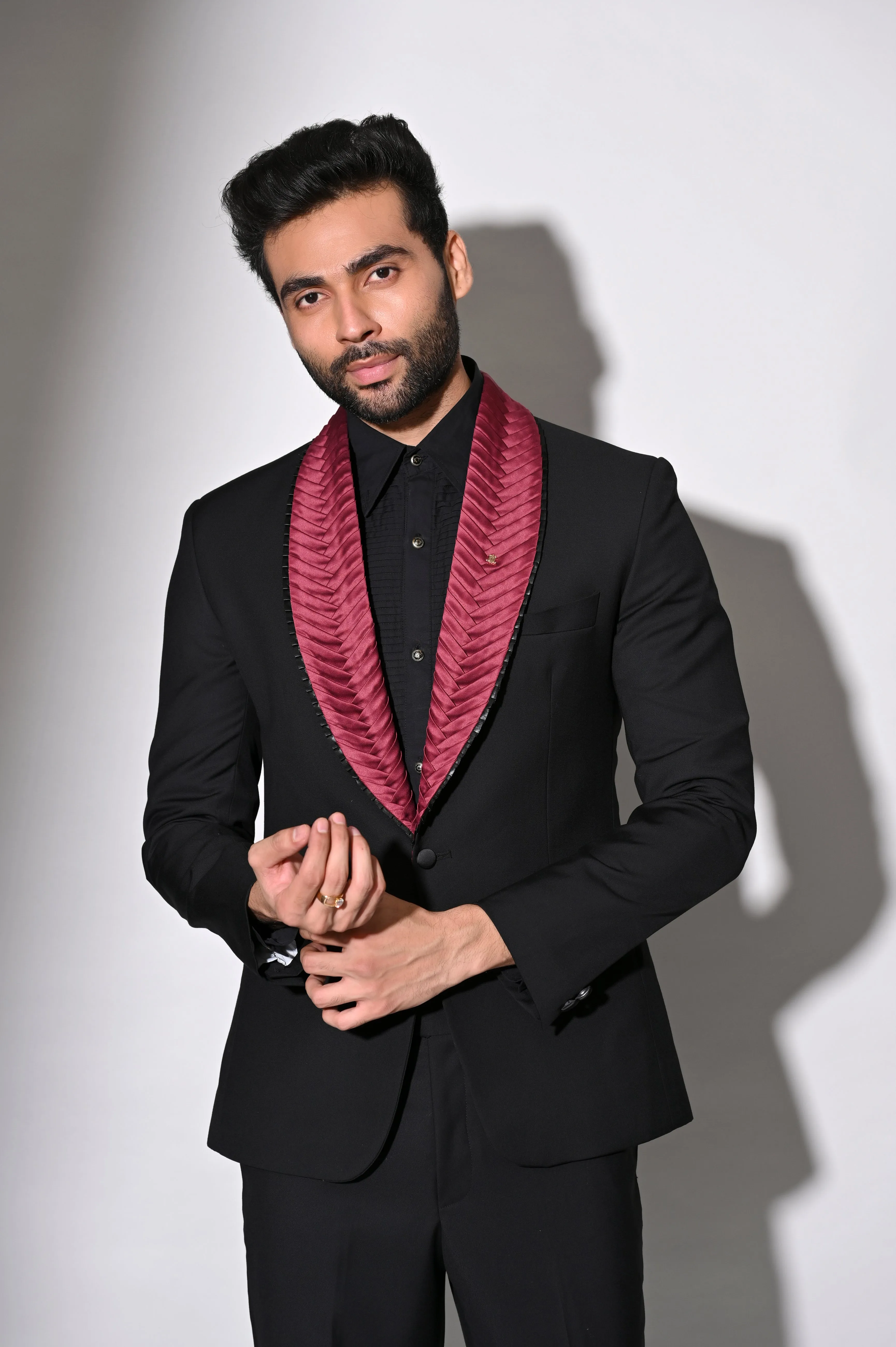 Black Slim Fit Tuxedo Suit with Pant in Italian