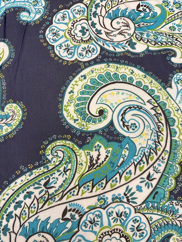 Blue Floral Paisley Print Poly Chiffon Fabric