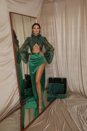 Braelyn Elegant Long Sleeves Green Evening Dress