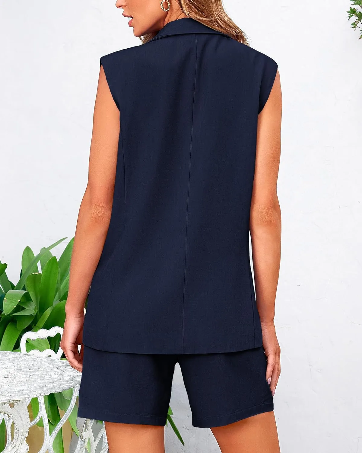 BTFBM Womens Blazer Vest Shorts Sets Lapel Neck Casual Sleeveless Button Down Office Summer 2 Piece Lounge Matching Sets