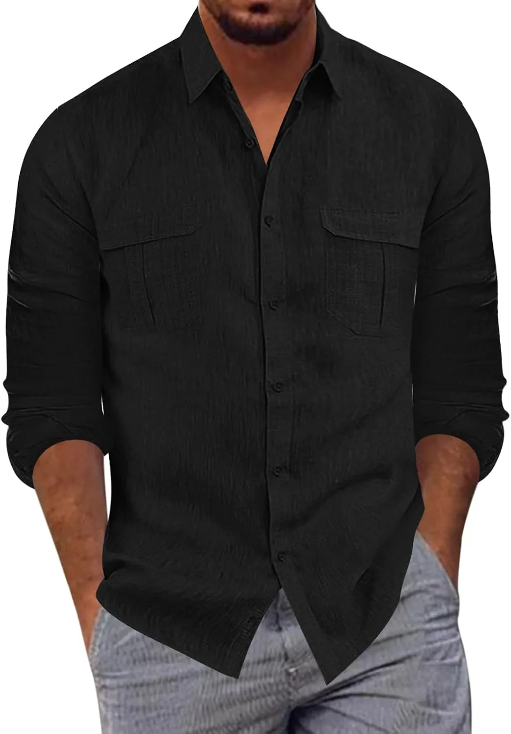 Cargo Shirts for Men Construction Work Shirts Button Up UV Long Sleeve Sun Protection Tactical Hiking Fishing Shirt