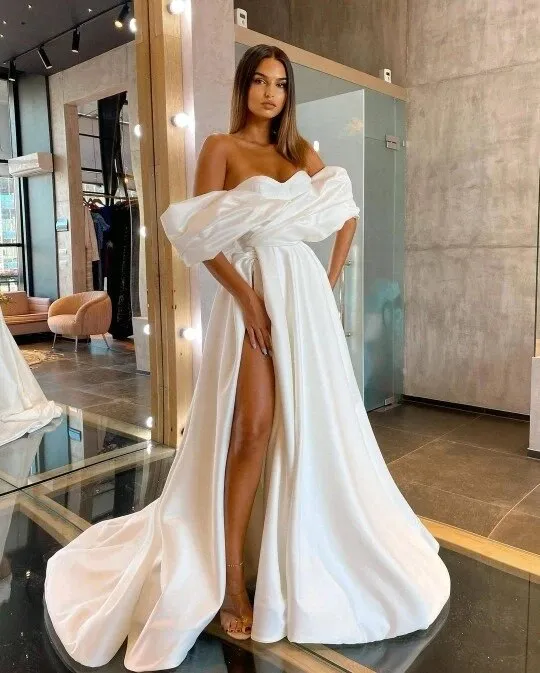 Eightree Arabic Prom Party Dresses High Split Robe De Soiree Royal Blue Evening Gowns Long Off Shoulder Celebrity Dress