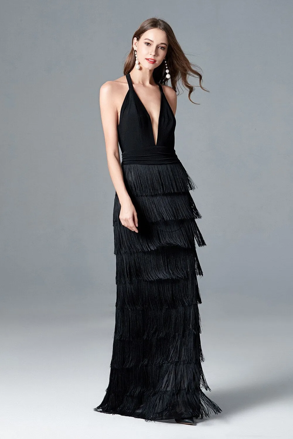 FashionSierra - Tiered Tassels Fashion Long Party Dresses Elegant Runway Prom Dress
