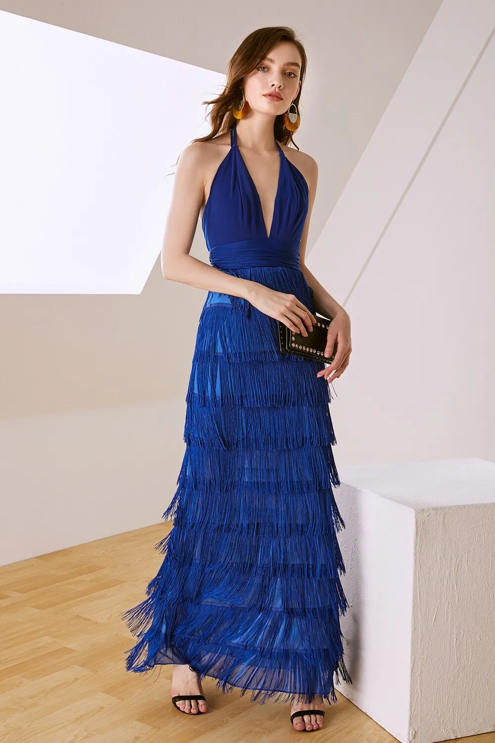 FashionSierra - Tiered Tassels Fashion Long Party Dresses Elegant Runway Prom Dress