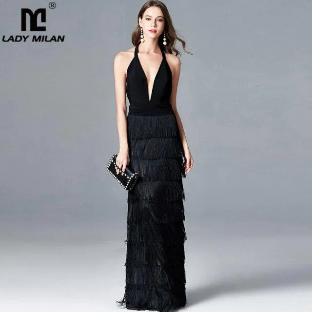 FashionSierra - Tiered Tassels Fashion Long Party Dresses Elegant Runway Prom Dress