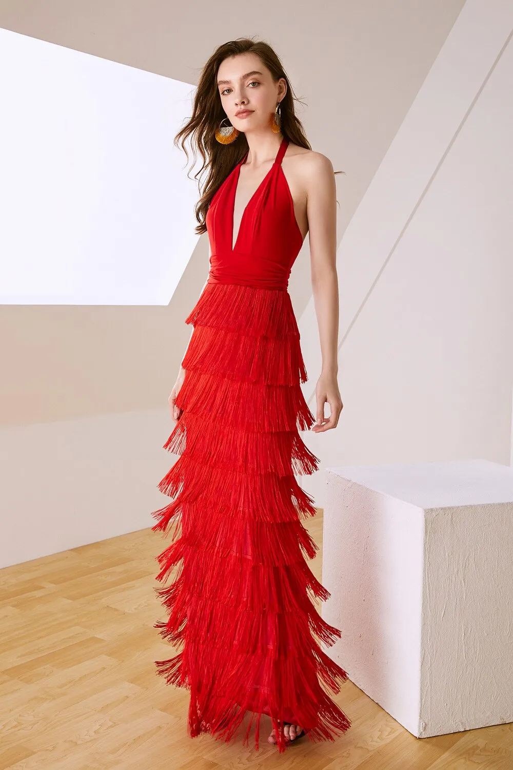 FashionSierra - Tiered Tassels Fashion Long Party Dresses Elegant Runway Prom Dress