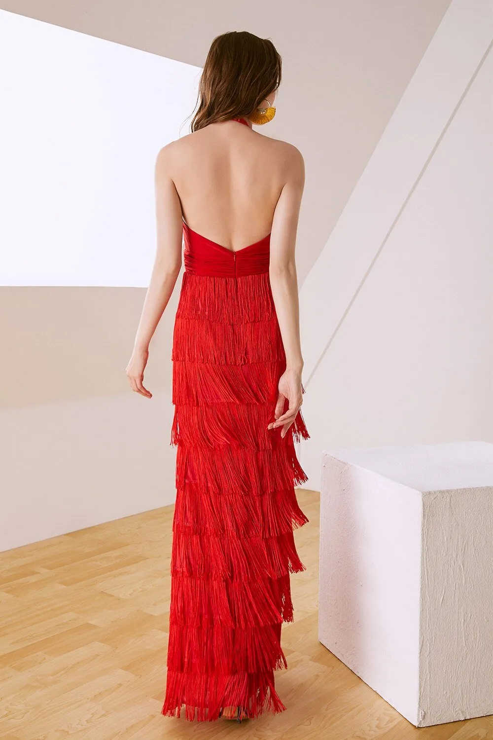 FashionSierra - Tiered Tassels Fashion Long Party Dresses Elegant Runway Prom Dress
