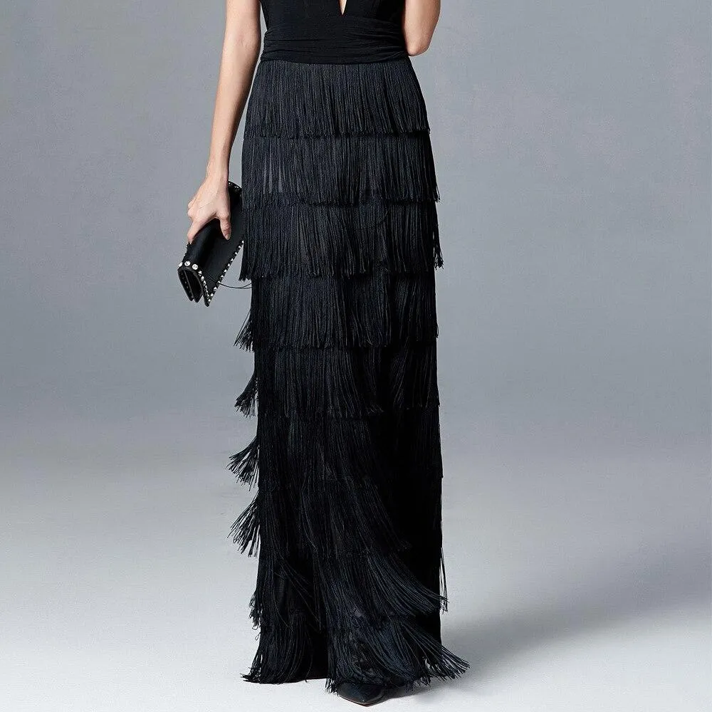 FashionSierra - Tiered Tassels Fashion Long Party Dresses Elegant Runway Prom Dress