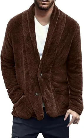 Fuzzy Sherpa Jacket for Men Button Down Front Winter Coat Dape Cape Cardigan Fleece Cozy Jackets Slim Fit Outwear