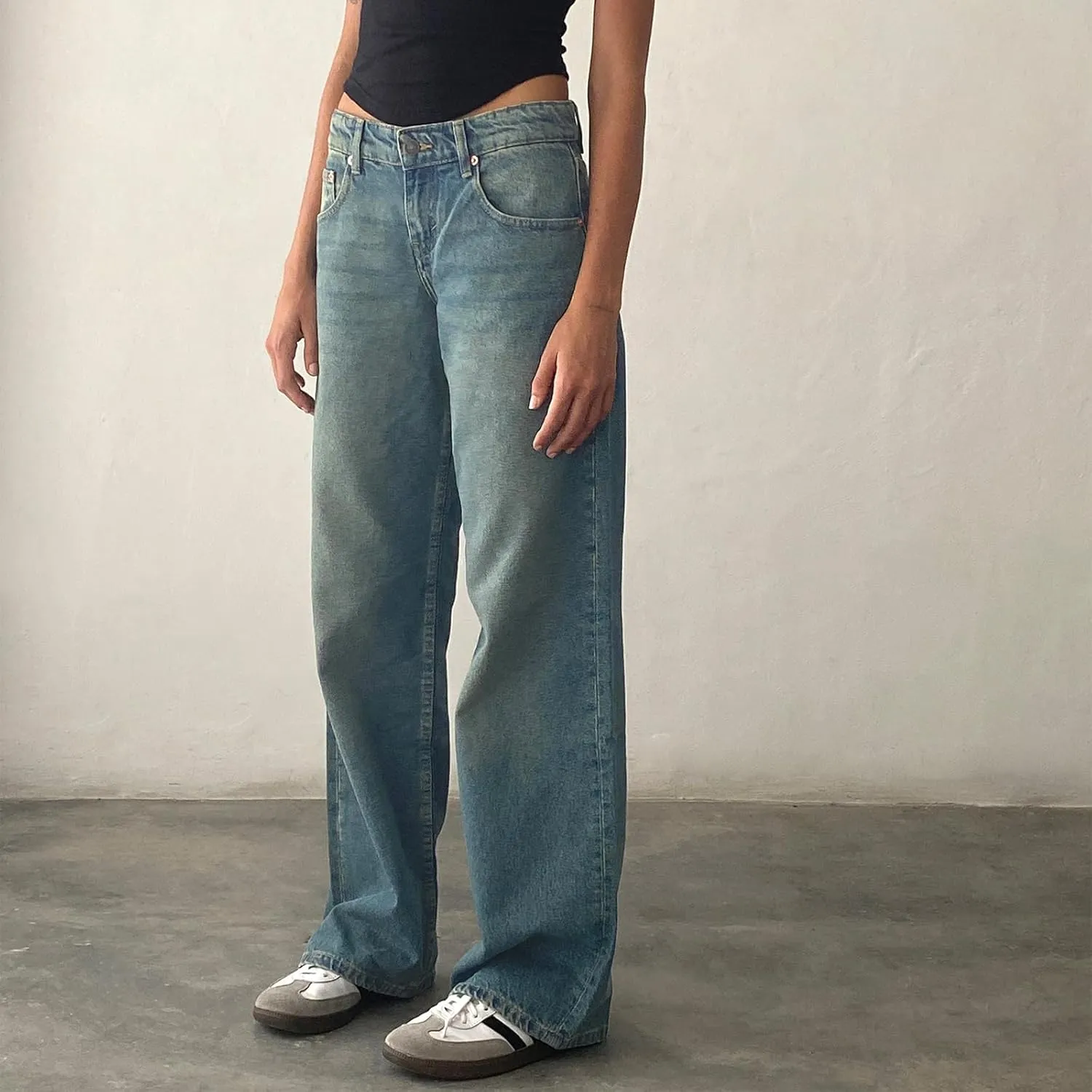Giraropa Women Y2k Low Rise Jeans Vintage Baggy Straight Wide Leg Boyfriend Jeans Casual Loose Fit Long Denim Pants