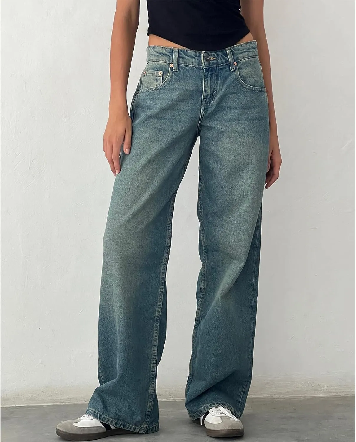 Giraropa Women Y2k Low Rise Jeans Vintage Baggy Straight Wide Leg Boyfriend Jeans Casual Loose Fit Long Denim Pants