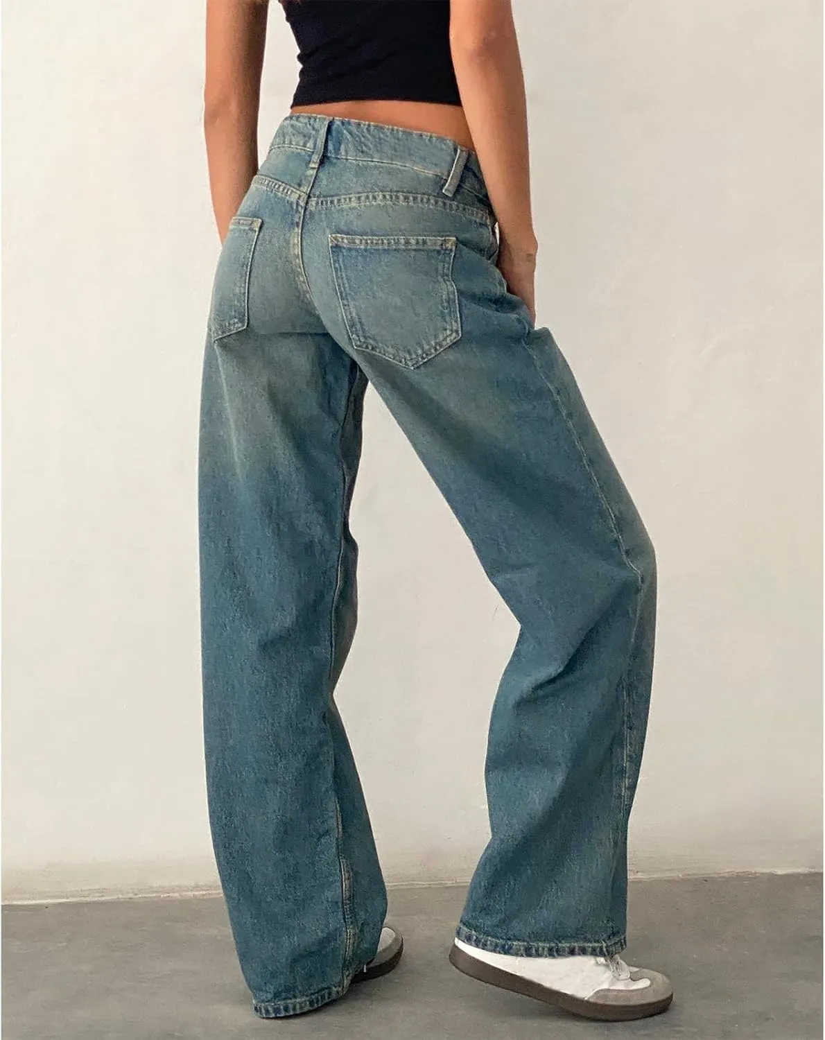 Giraropa Women Y2k Low Rise Jeans Vintage Baggy Straight Wide Leg Boyfriend Jeans Casual Loose Fit Long Denim Pants