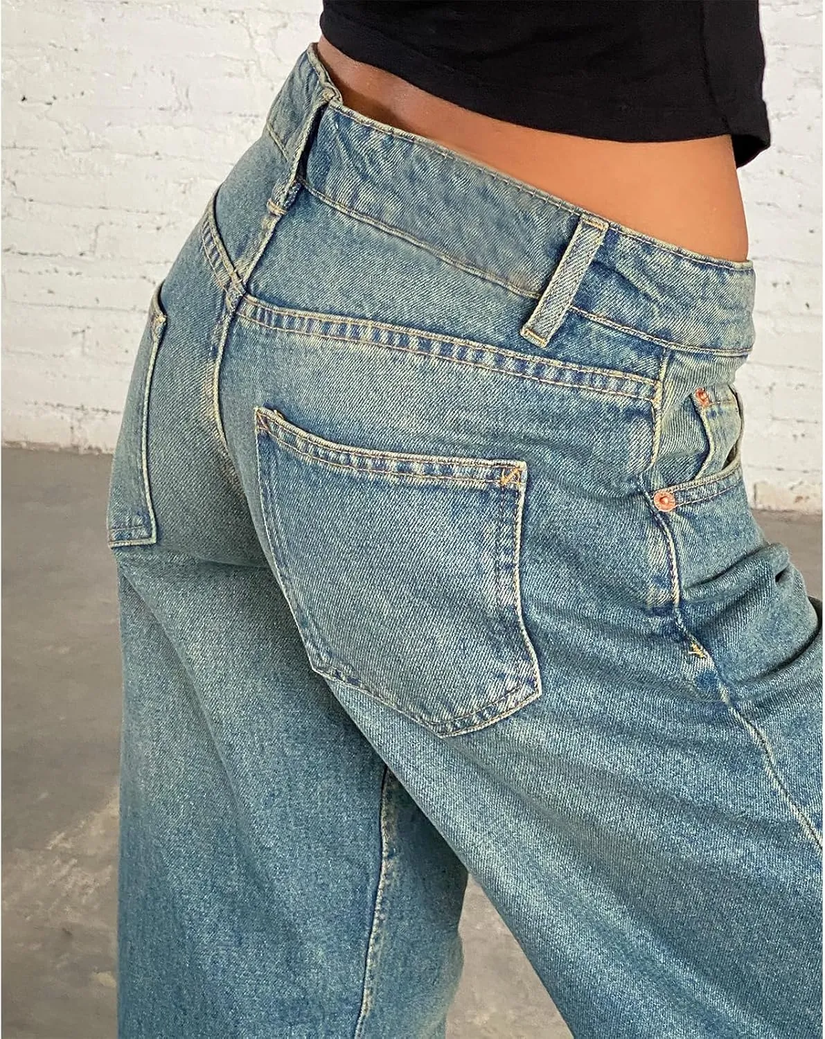 Giraropa Women Y2k Low Rise Jeans Vintage Baggy Straight Wide Leg Boyfriend Jeans Casual Loose Fit Long Denim Pants