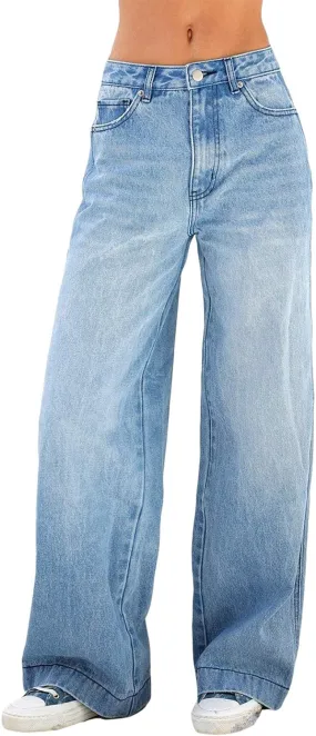 Giraropa Women Y2k Low Rise Jeans Vintage Baggy Straight Wide Leg Boyfriend Jeans Casual Loose Fit Long Denim Pants