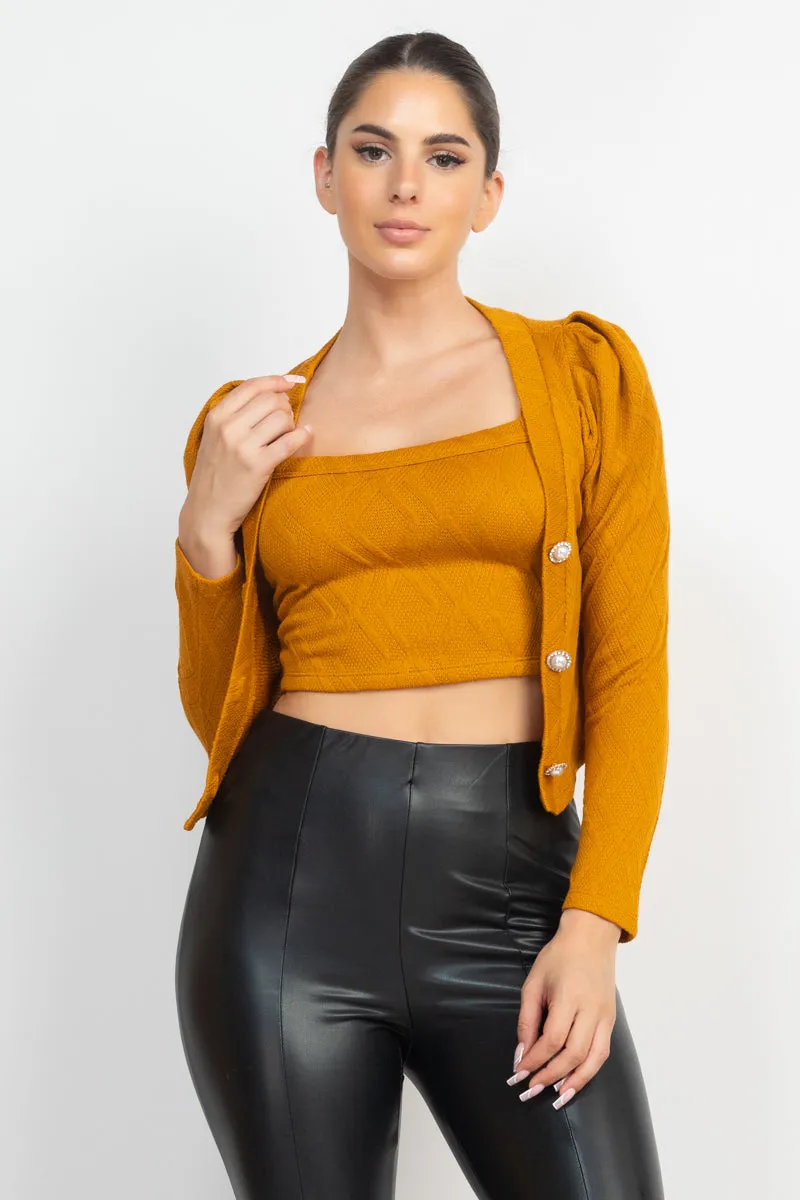 GOEMETRIC CAMI PUFF SLEEVES BLAZER TOP SET