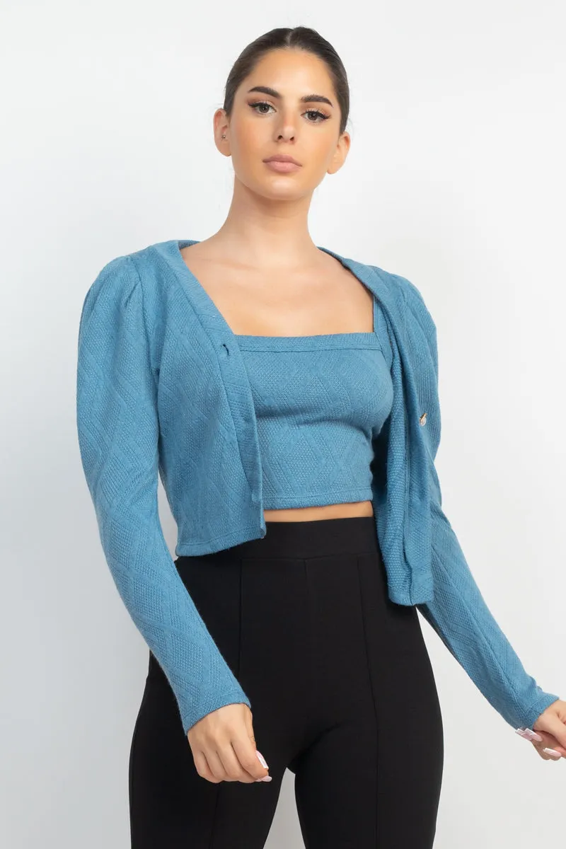 GOEMETRIC CAMI PUFF SLEEVES BLAZER TOP SET
