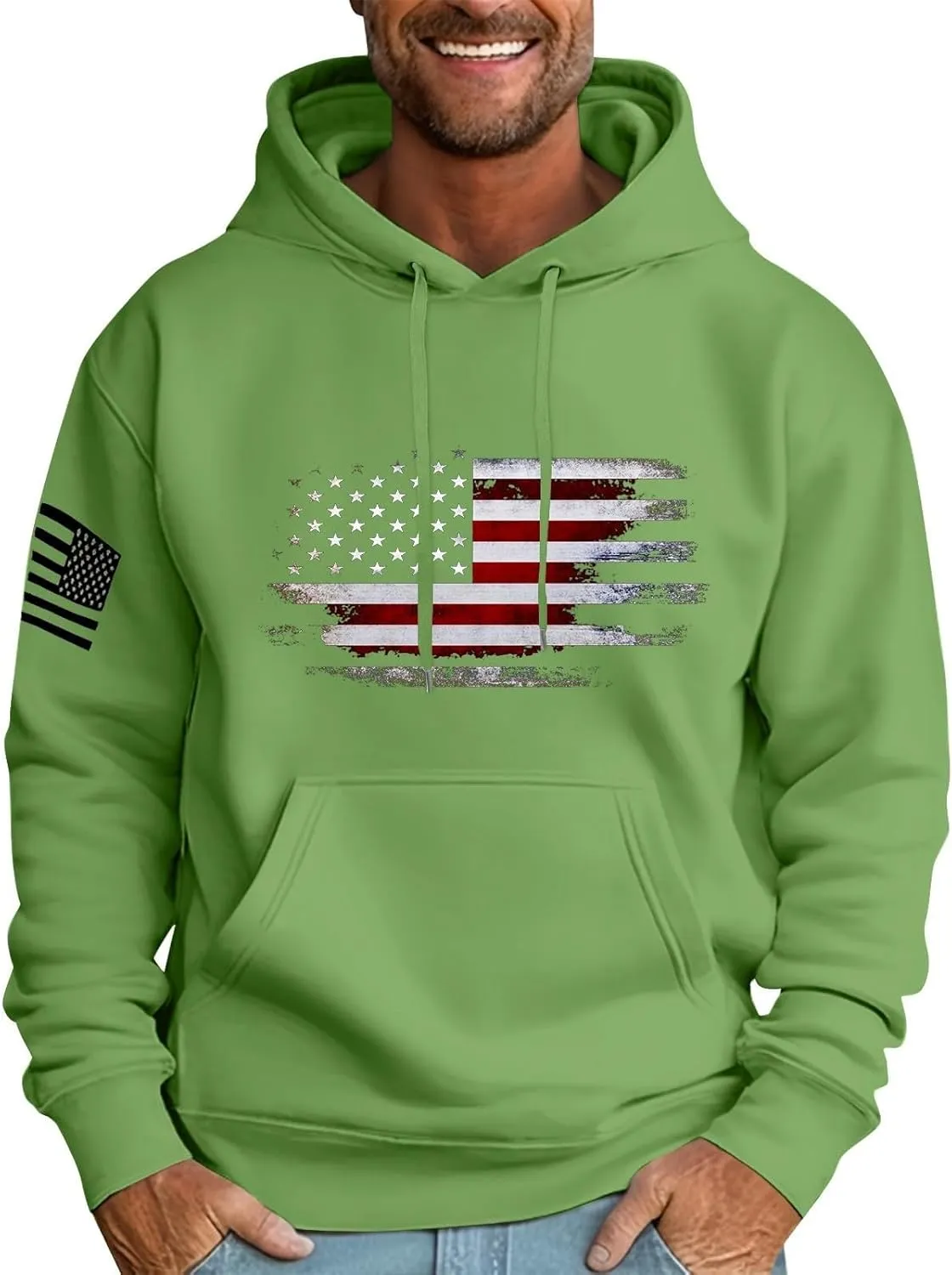 Graphic Hoodies for Men USA Flag Print Sweatshirt Oversized Lightweight Big and Tall Hoodies with Pockets Fall Clothes
