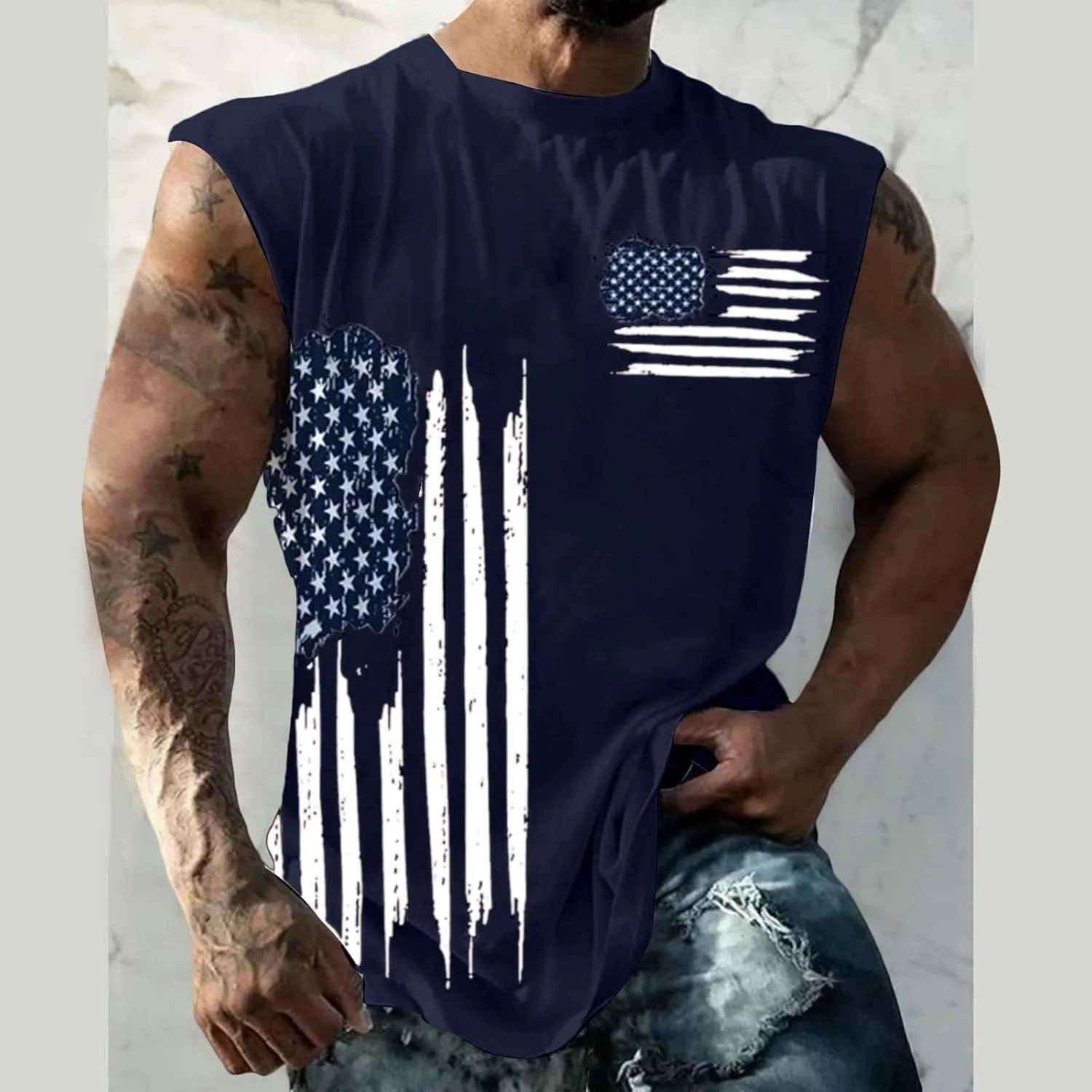 Graphic Tank Tops for Men Sleeveless USA Flag Shirts 4th of July Bodybuilding Tees Workout Gym Muscle Cut Off Tshirt Vests