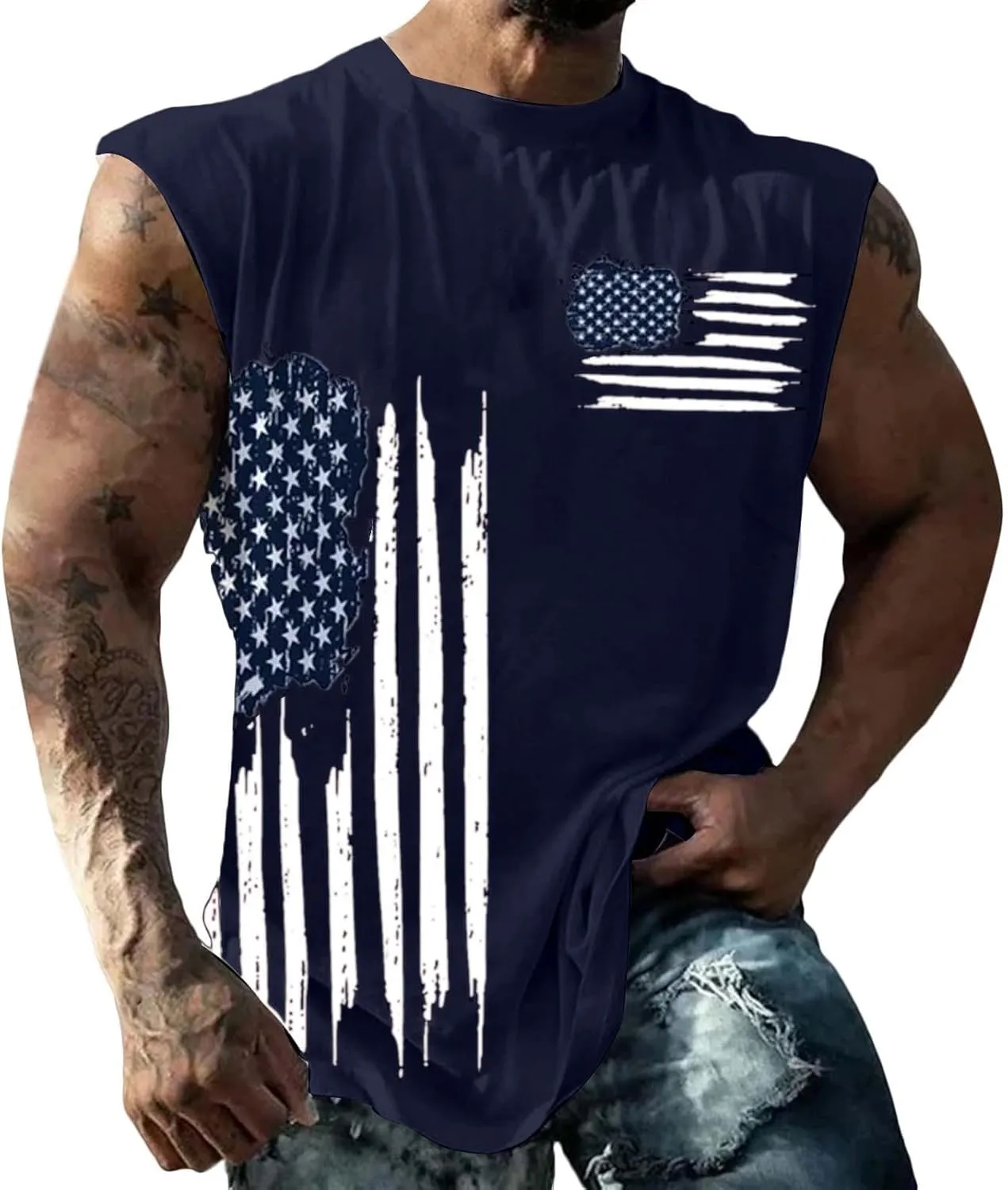 Graphic Tank Tops for Men Sleeveless USA Flag Shirts 4th of July Bodybuilding Tees Workout Gym Muscle Cut Off Tshirt Vests