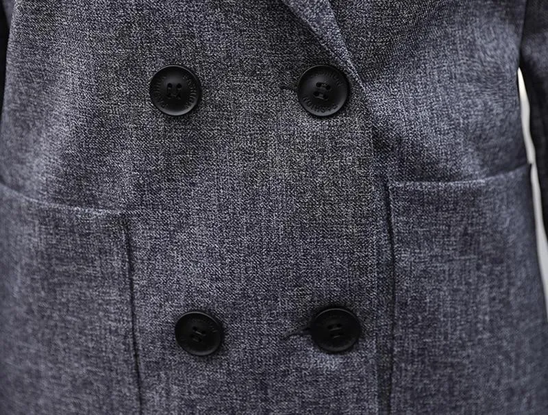 Grey Blazer Jacket & Zipper Trousers Suit Set