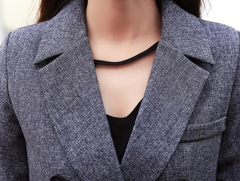 Grey Blazer Jacket & Zipper Trousers Suit Set