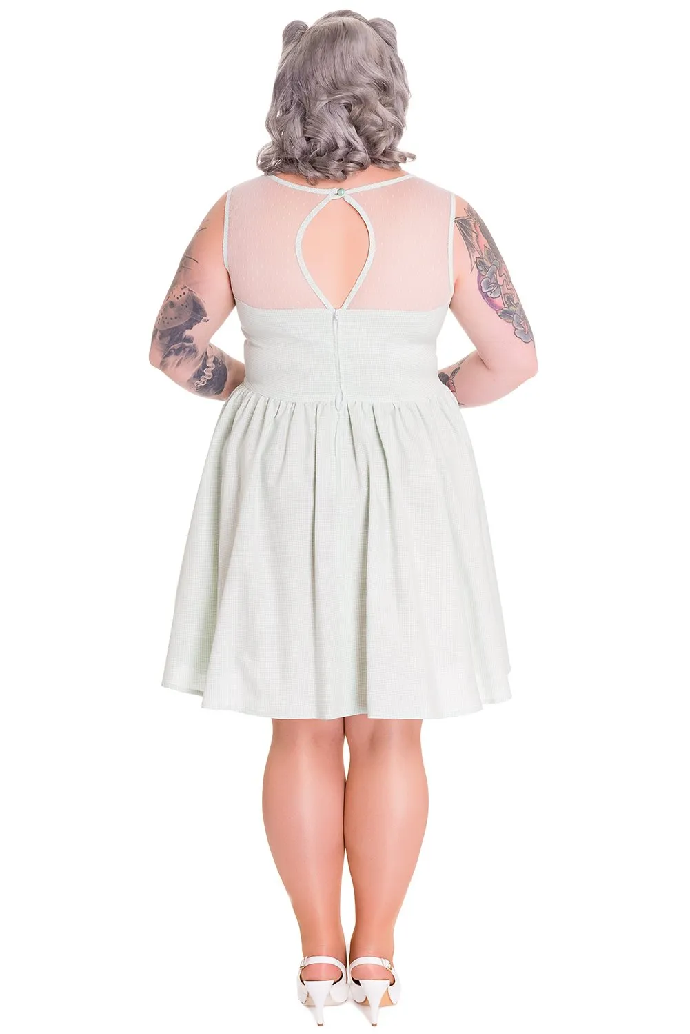 Hell Bunny Alice in the Wonderland Mint Green Gingham Check Sheer Top Party Dress