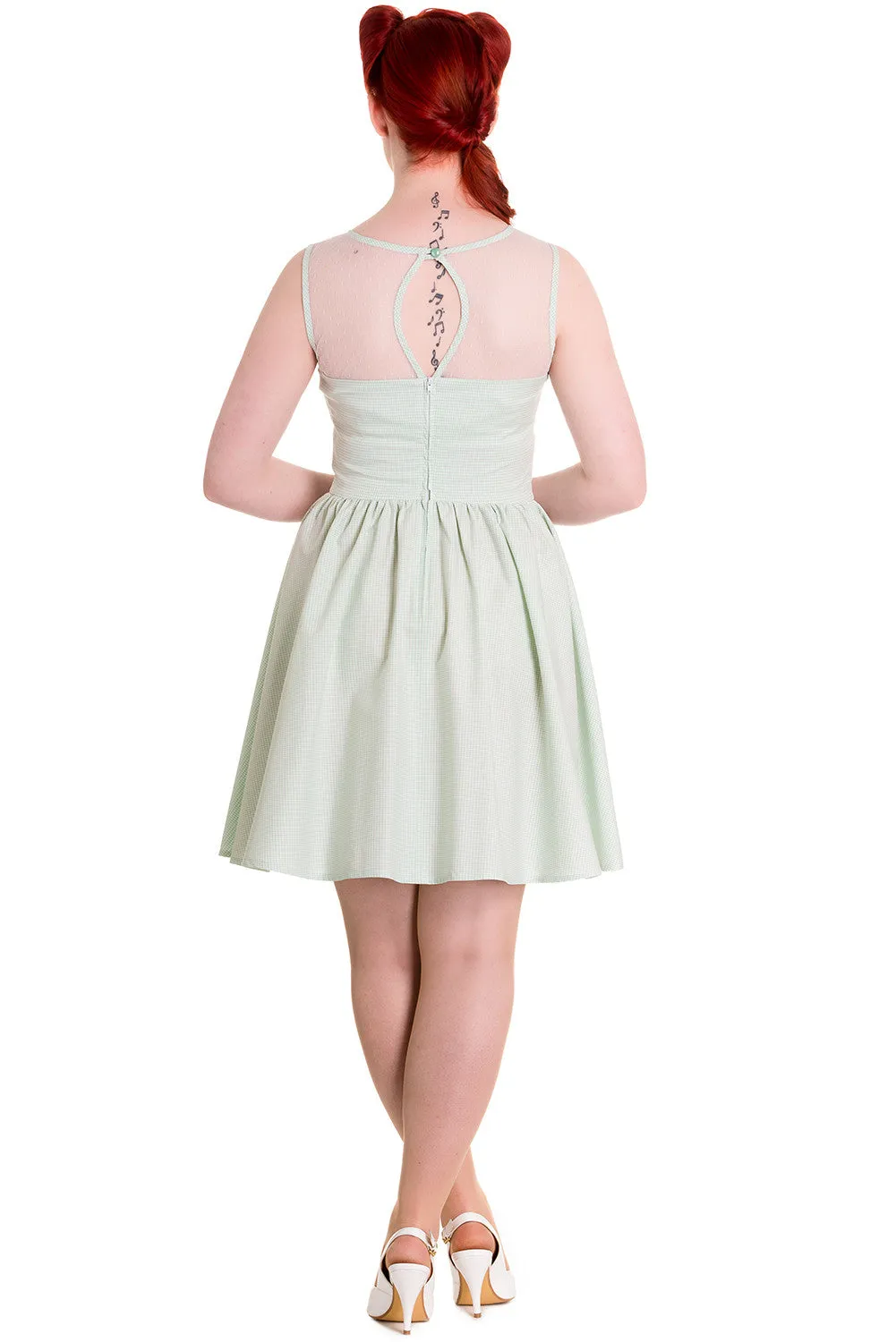 Hell Bunny Alice in the Wonderland Mint Green Gingham Check Sheer Top Party Dress