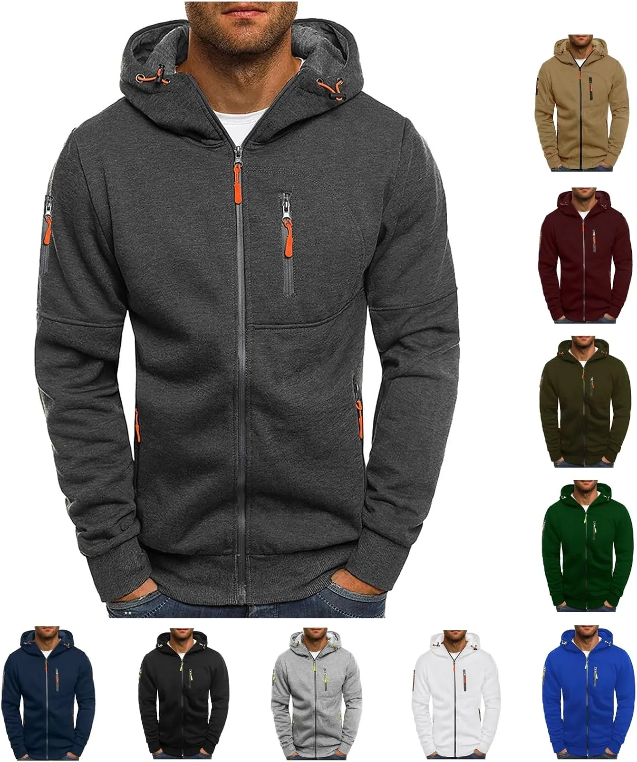 Hoodies for Men Zip up Lightweight Hoodie Hooded Sweatshirt Drawstring Casual Fashion Jacket Fall Tops with Pockets