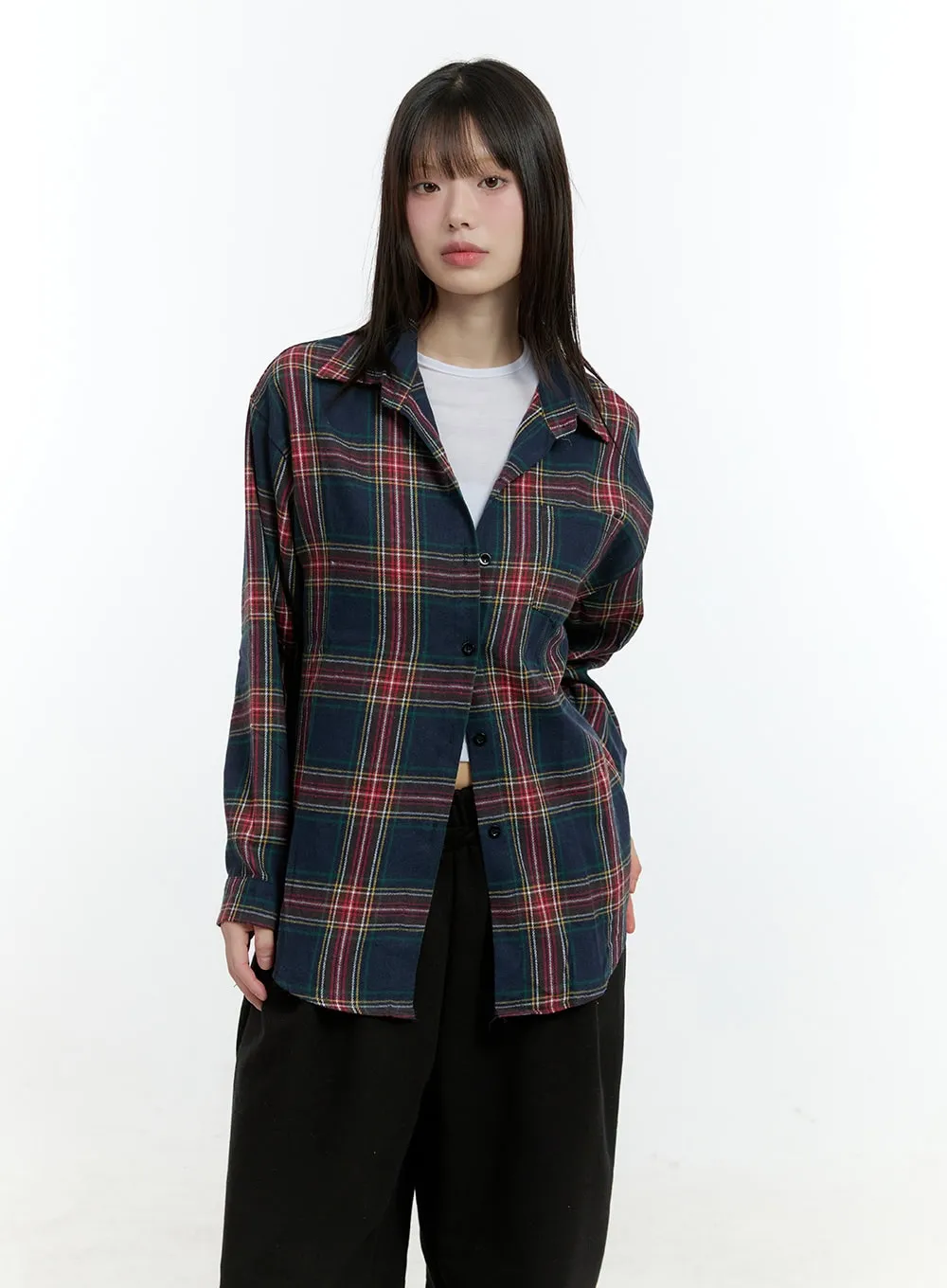 Loose-Fit Checkered Buttoned Shirt CF507