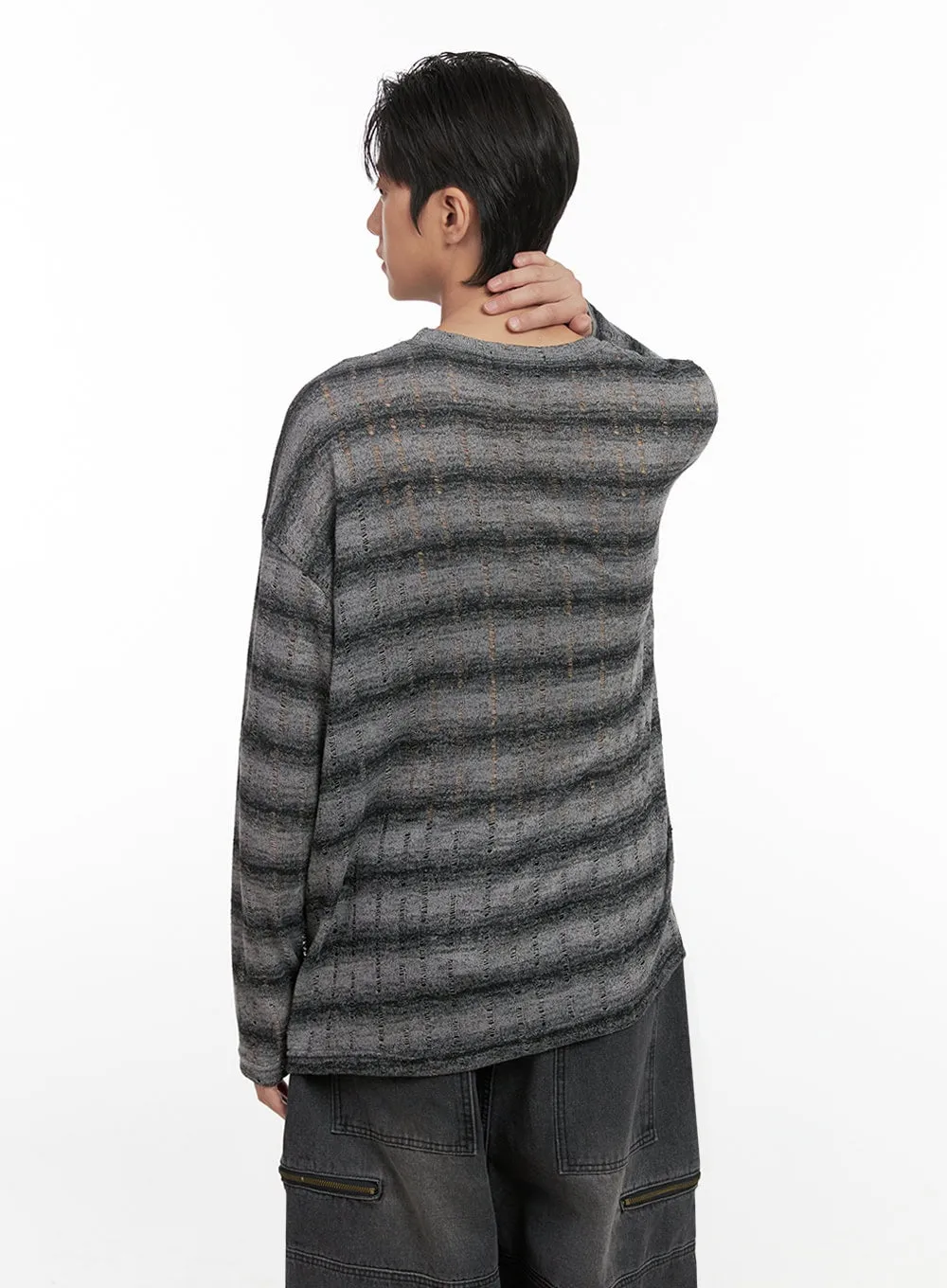Men's Loose Fit Long Sleeve Stripe Tee ID413