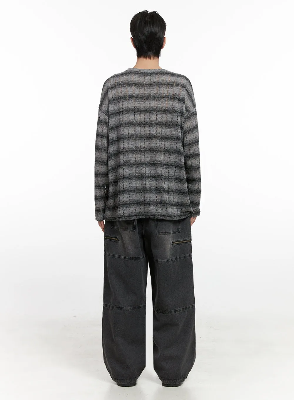 Men's Loose Fit Long Sleeve Stripe Tee ID413