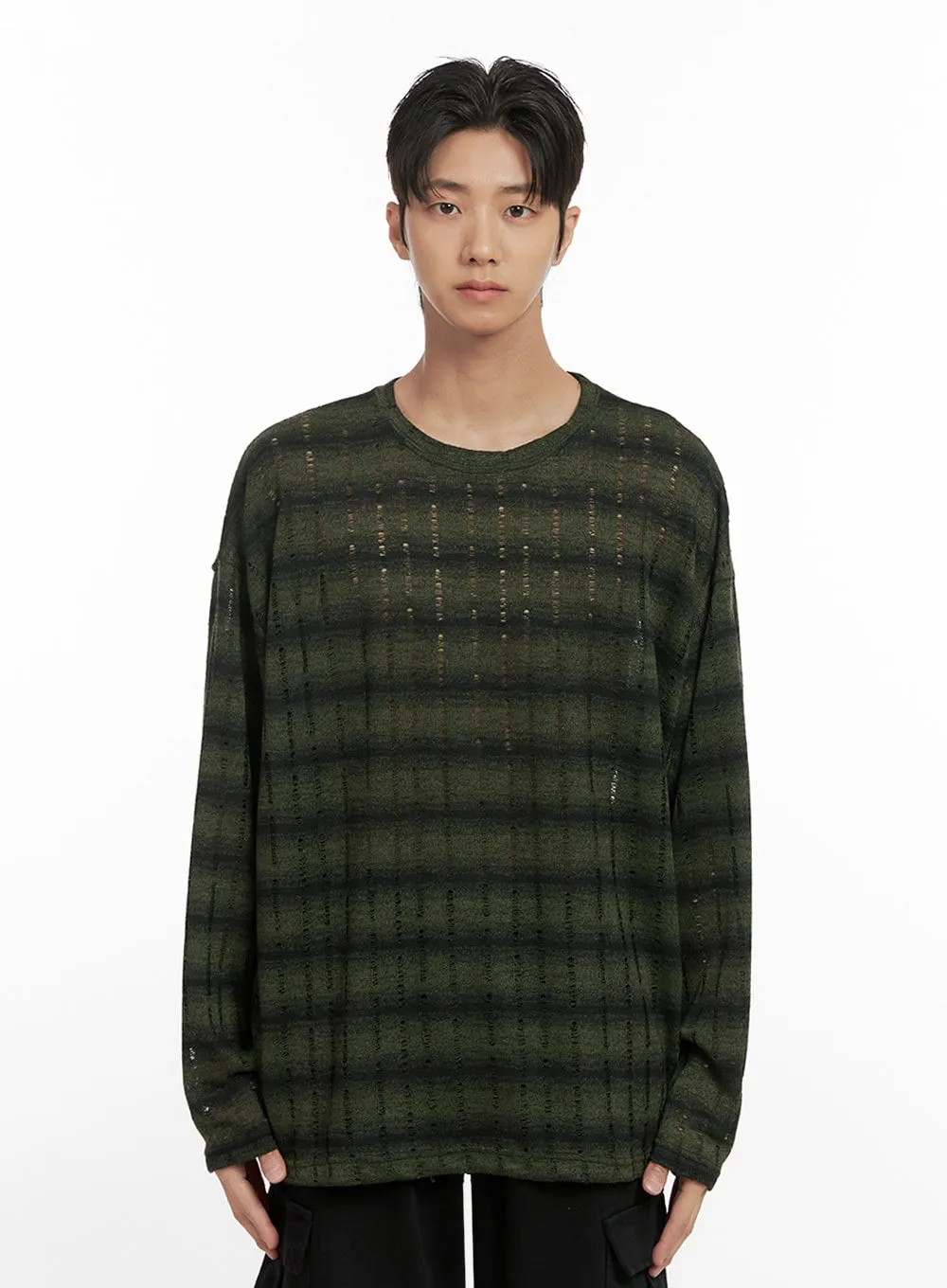 Men's Loose Fit Long Sleeve Stripe Tee ID413