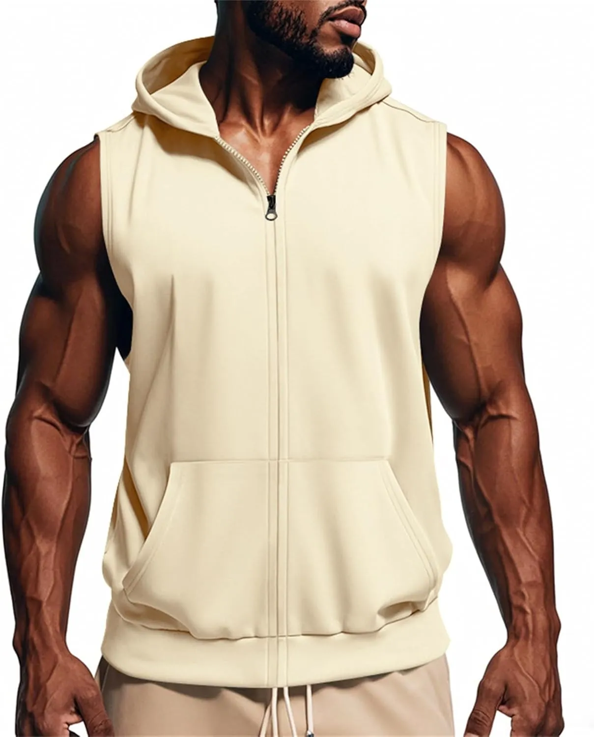 Mens Sleeveless Hooded Tank Tops Workout Zip Up Gym Fitness Training Shirts Muscle Cut Off T Shirt Bodybuilding Vests