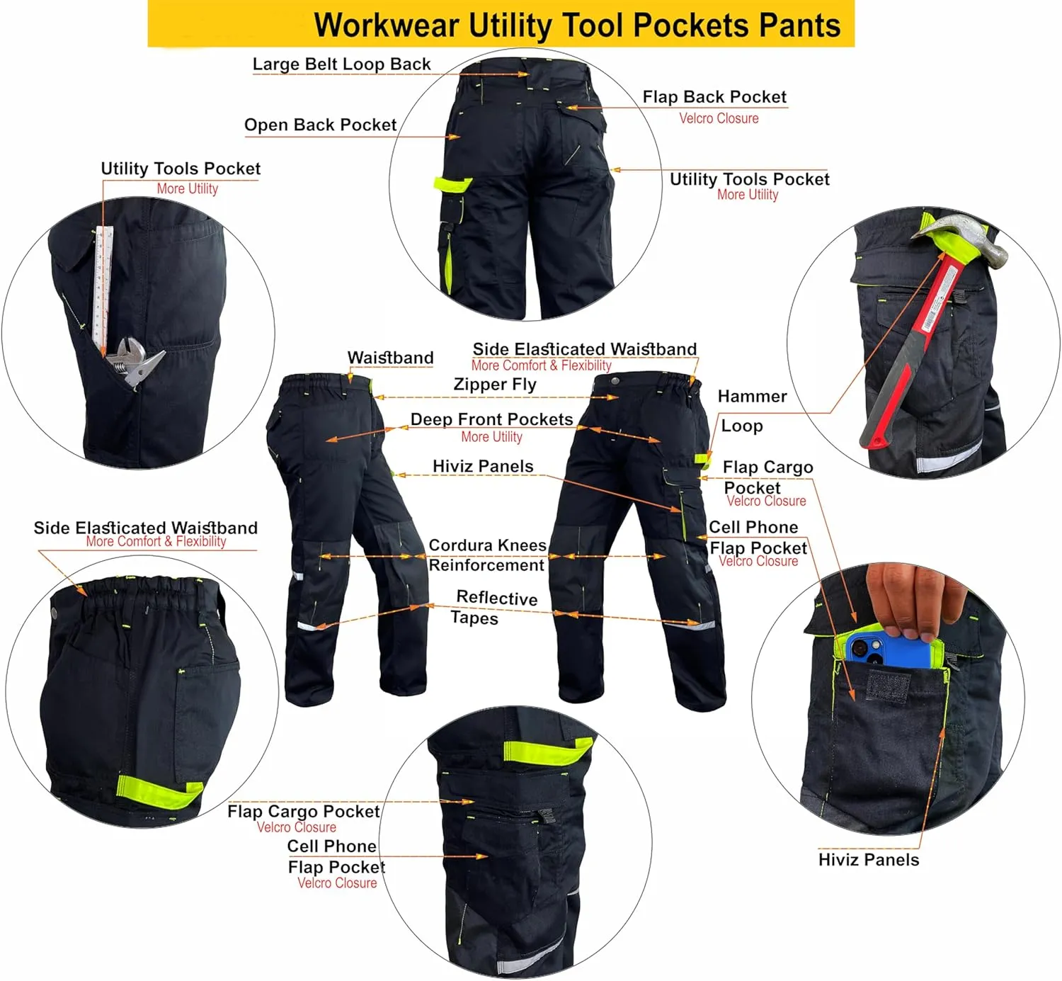 Men's Tactical Work Pants – Cordura Knee Reinforcement, Multi-Pocket Cargo Utility, Durable & Casual Combat Trousers