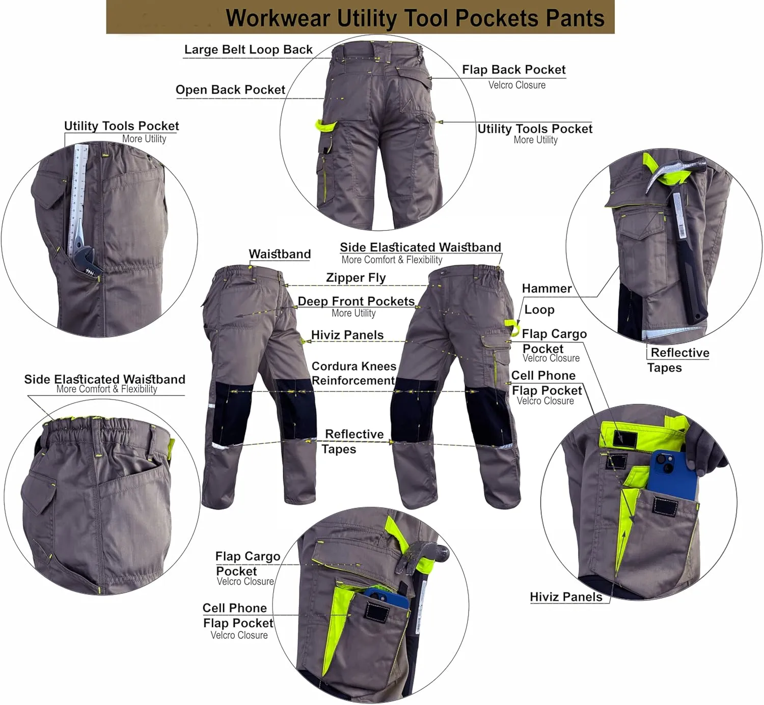 Men's Tactical Work Pants – Cordura Knee Reinforcement, Multi-Pocket Cargo Utility, Durable & Casual Combat Trousers