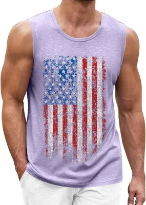 Men's USA Flag Print Tank Top 4th of July Independence Day Celebration Sleeveless Patriotic Muscle Shirt Gym Workout Vest