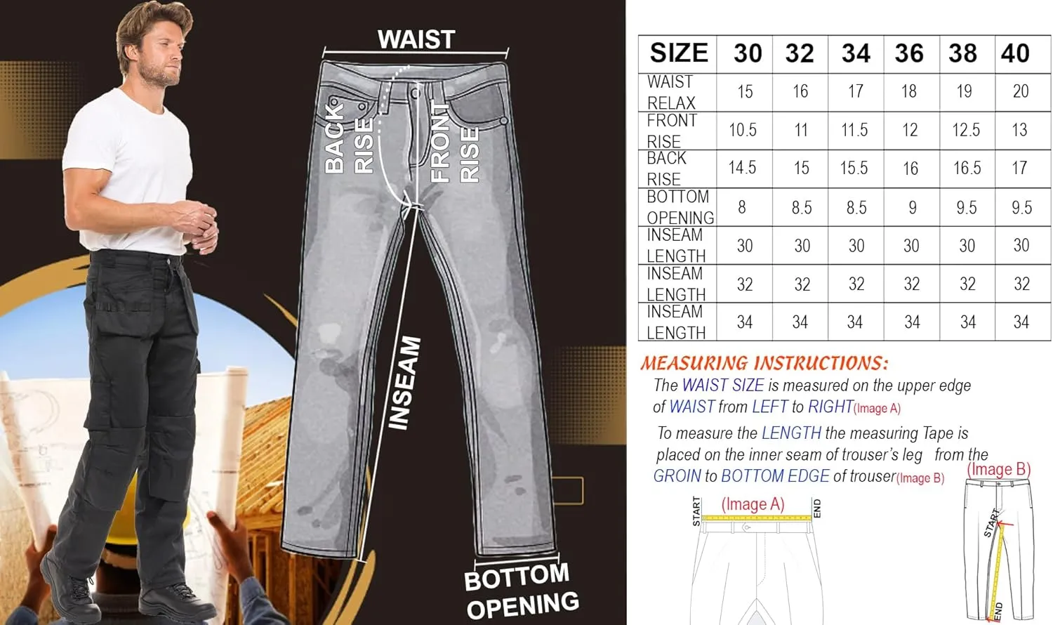 Mens Work Pants Tactical Utility Cargo Work Trousers Heavy Duty Construction Pants for Men Multi Pockets Denim Working Jeans