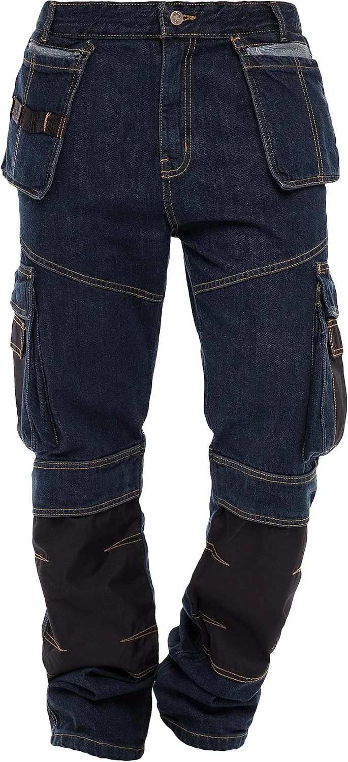 Mens Work Pants Tactical Utility Cargo Work Trousers Heavy Duty Construction Pants for Men Multi Pockets Denim Working Jeans
