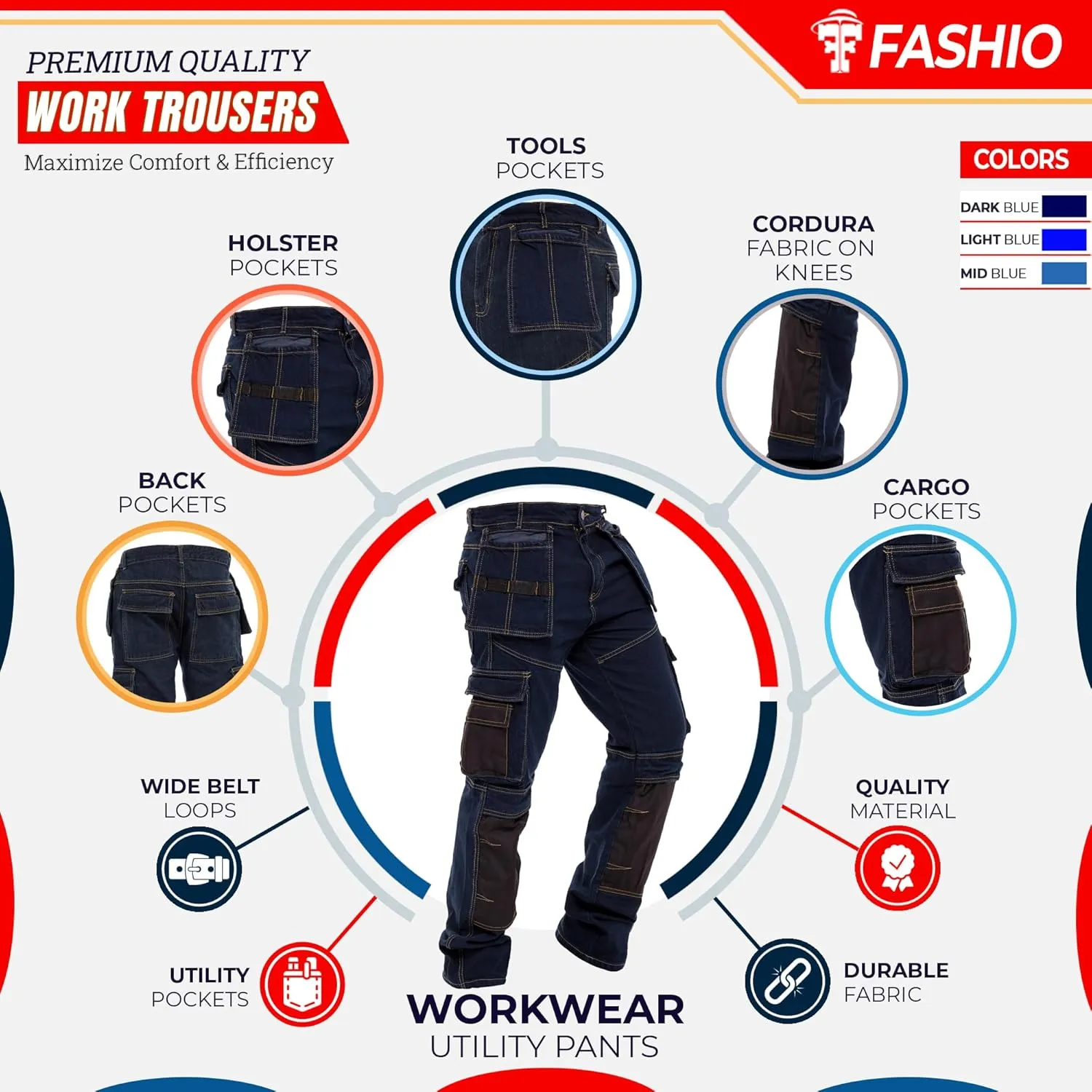 Mens Work Pants Tactical Utility Cargo Work Trousers Heavy Duty Construction Pants for Men Multi Pockets Denim Working Jeans