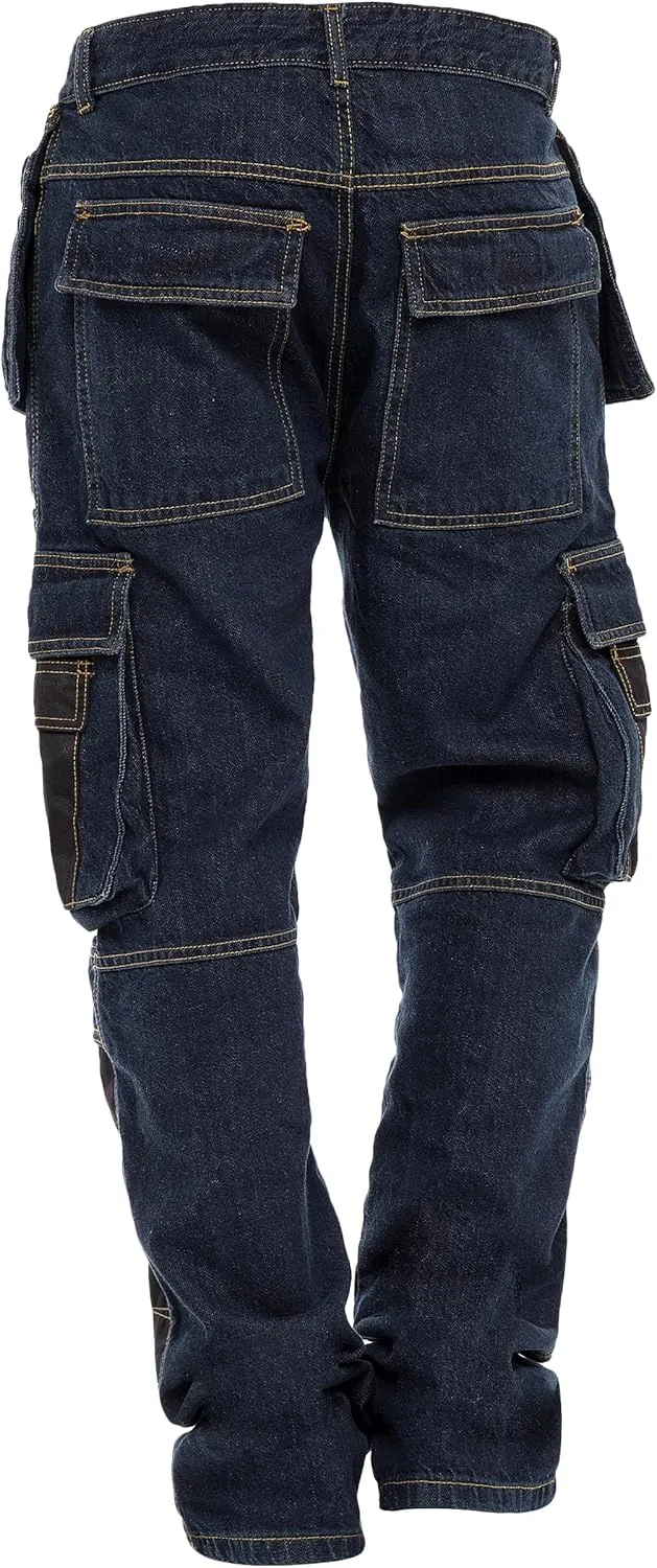 Mens Work Pants Tactical Utility Cargo Work Trousers Heavy Duty Construction Pants for Men Multi Pockets Denim Working Jeans