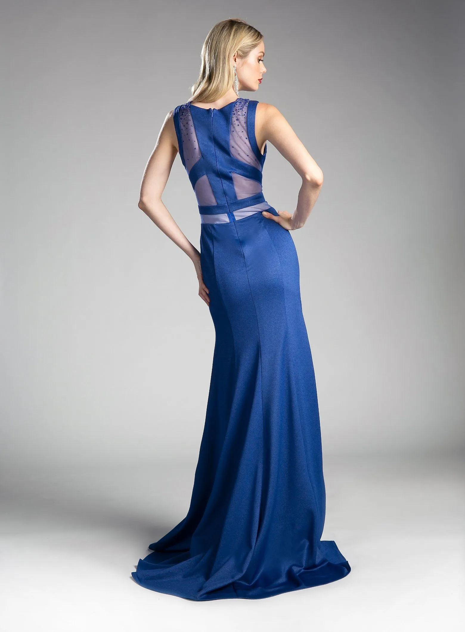 Metallic Gown with Sheer Cut Outs by Cinderella Divine 84792