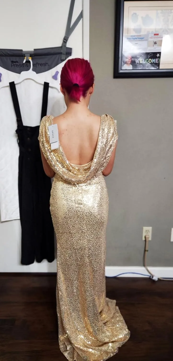 MisShow Women's Sequins Prom Bridesmaid Mermaid Dress Glitter Gold Long Evening Gowns Formal Cocktail Dresses